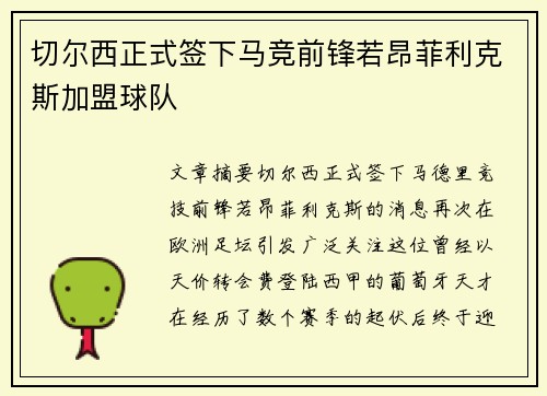 切尔西正式签下马竞前锋若昂菲利克斯加盟球队